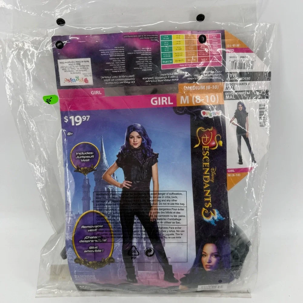 Disney Descendants 3 Mal Costume Girls Medium‎ 8-10 Jumpsuit Vest Disguise NEW - Picture 5 of 5